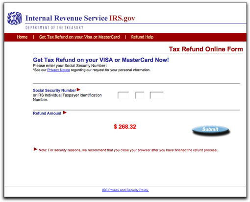 IRS phishing site, page one
