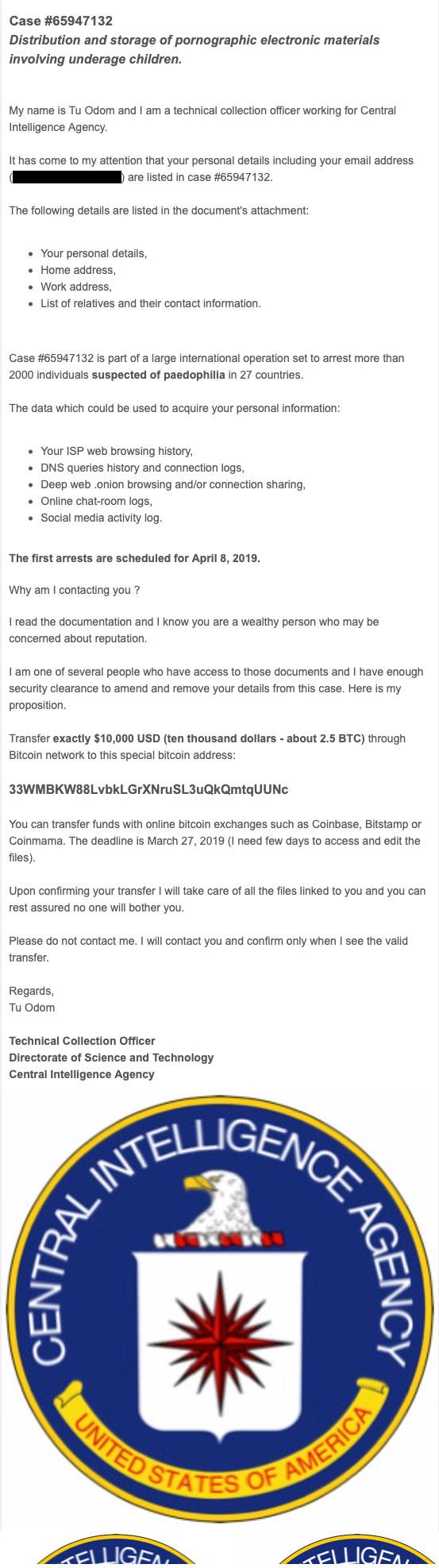 CIA Sextortion Scam Email
