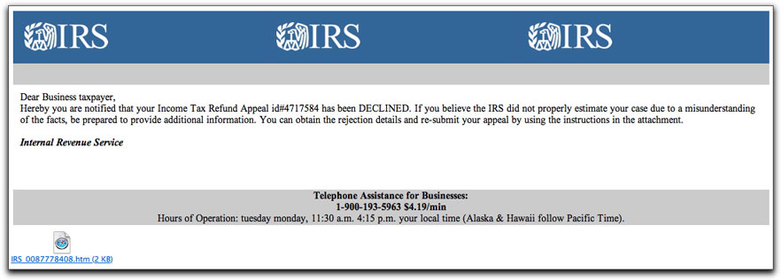 Fake Internal Revenue Service email