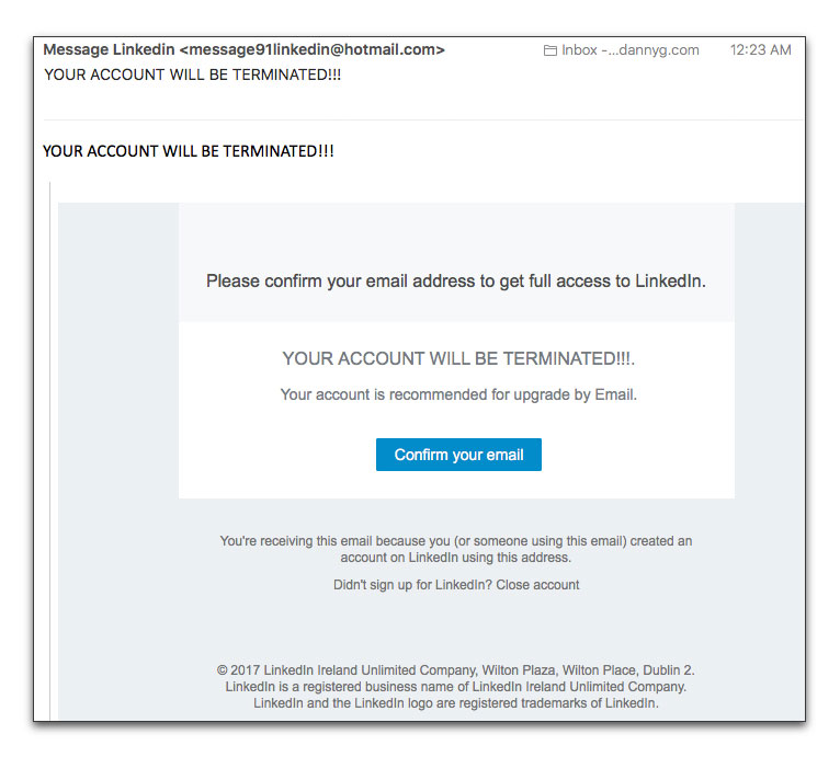 LinkedIn phishing message