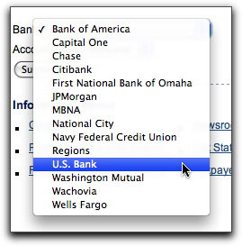 Popup list of banks