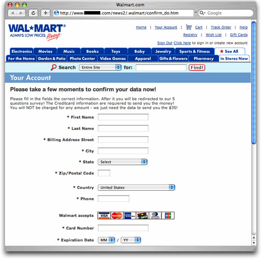 Walmart phishing page