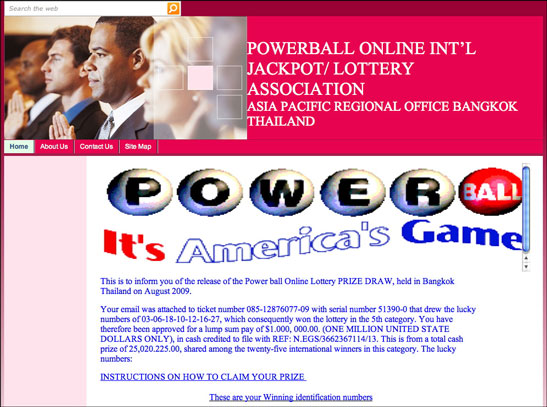 Phony lottery web site